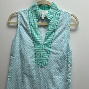 Sleeveless Cotton Tunic in Aqua & Mint by
